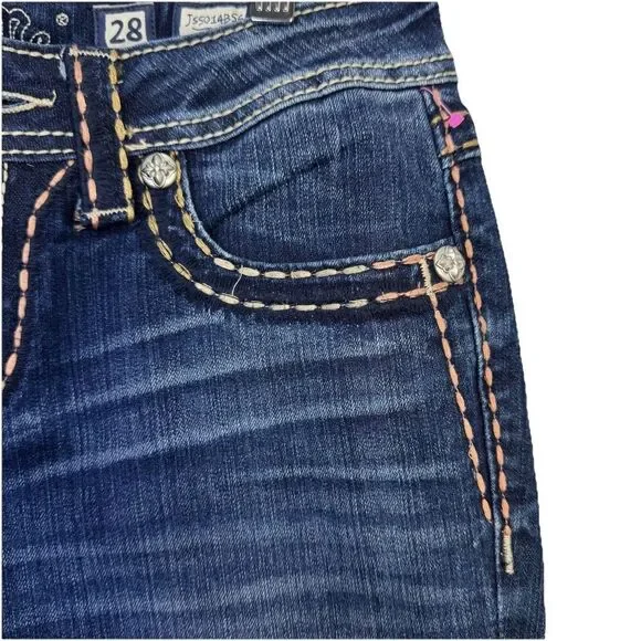 NWOT Miss Me Bootcut Jeans 28 Bling Embroidered Low Rise Denim Saddle Stitched - Picture 4 of 13